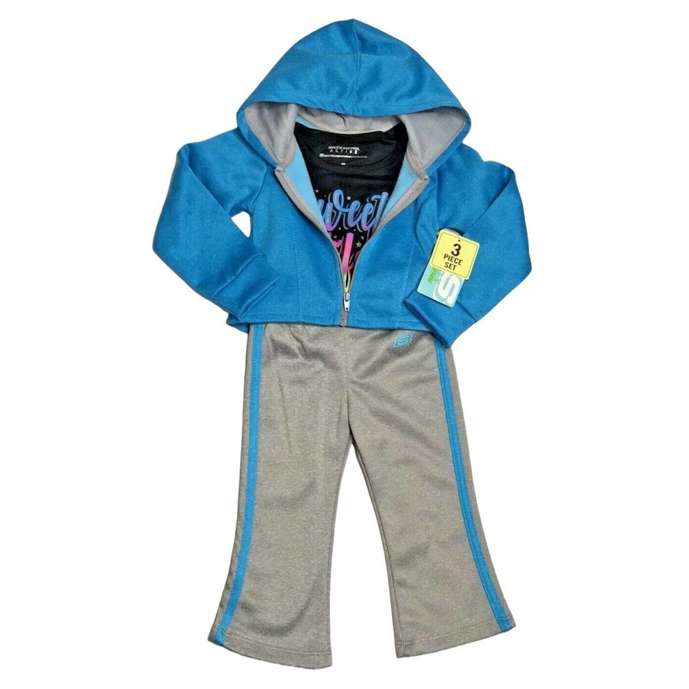 NEW Skechers Baby Girls 3 Piece Hooded Jacket Pants Shirt Active Wear Outfit 18M